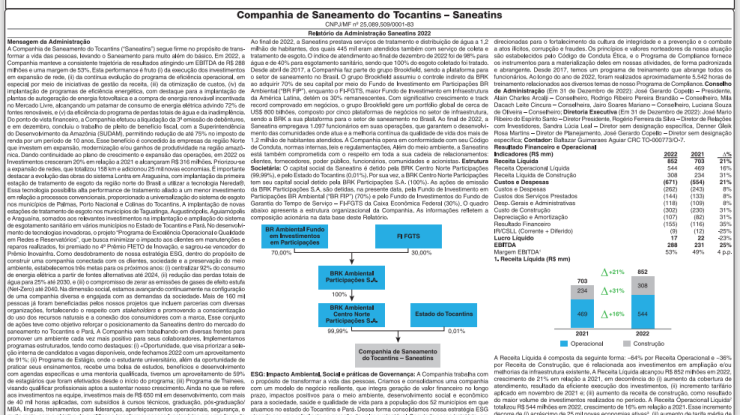 RELATÓRIO DA ADMINISTRAÇÃO SANEATINS 2022 - 1