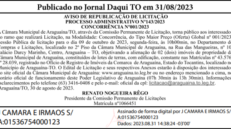 AVISO DE REPUBLICAÇÃO DE LICITAÇÃO